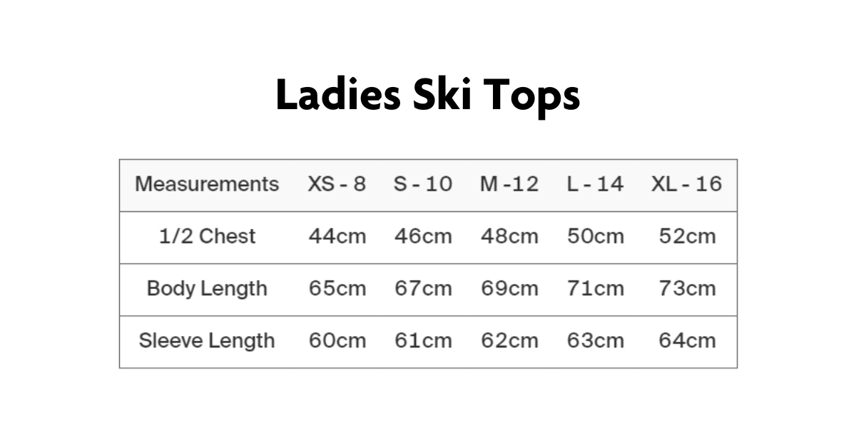 Ladies Ski Top Sizes