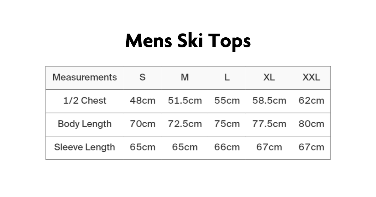 Mens Ski Top Sizes